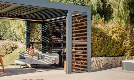 Renson Camargue Skye retractable-roof louvered pergola