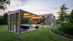 Renson Algarve louvered pergola on a modern home terrace