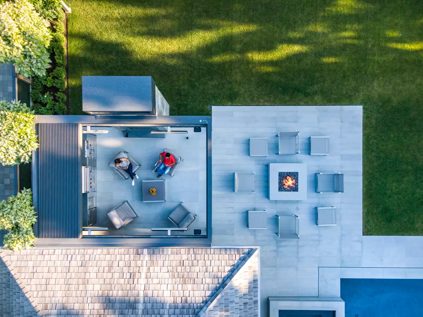 Aerial view of Renson Camargue pergola installation