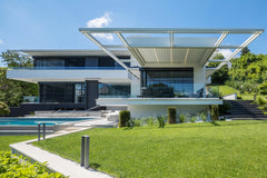 Renson Aero integrated pergola roof on a modern home