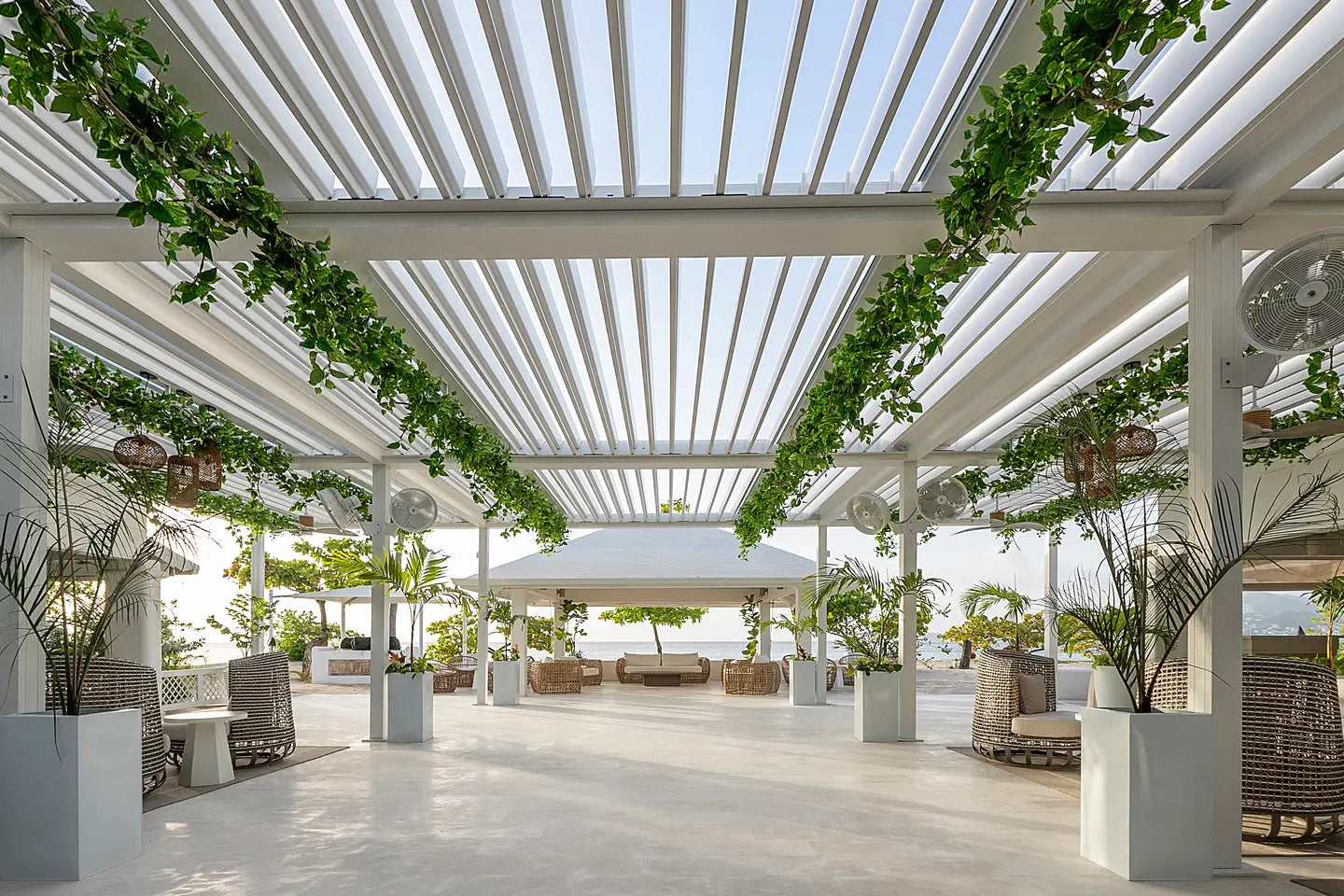 Renson Camargue pergolas at a beach resort